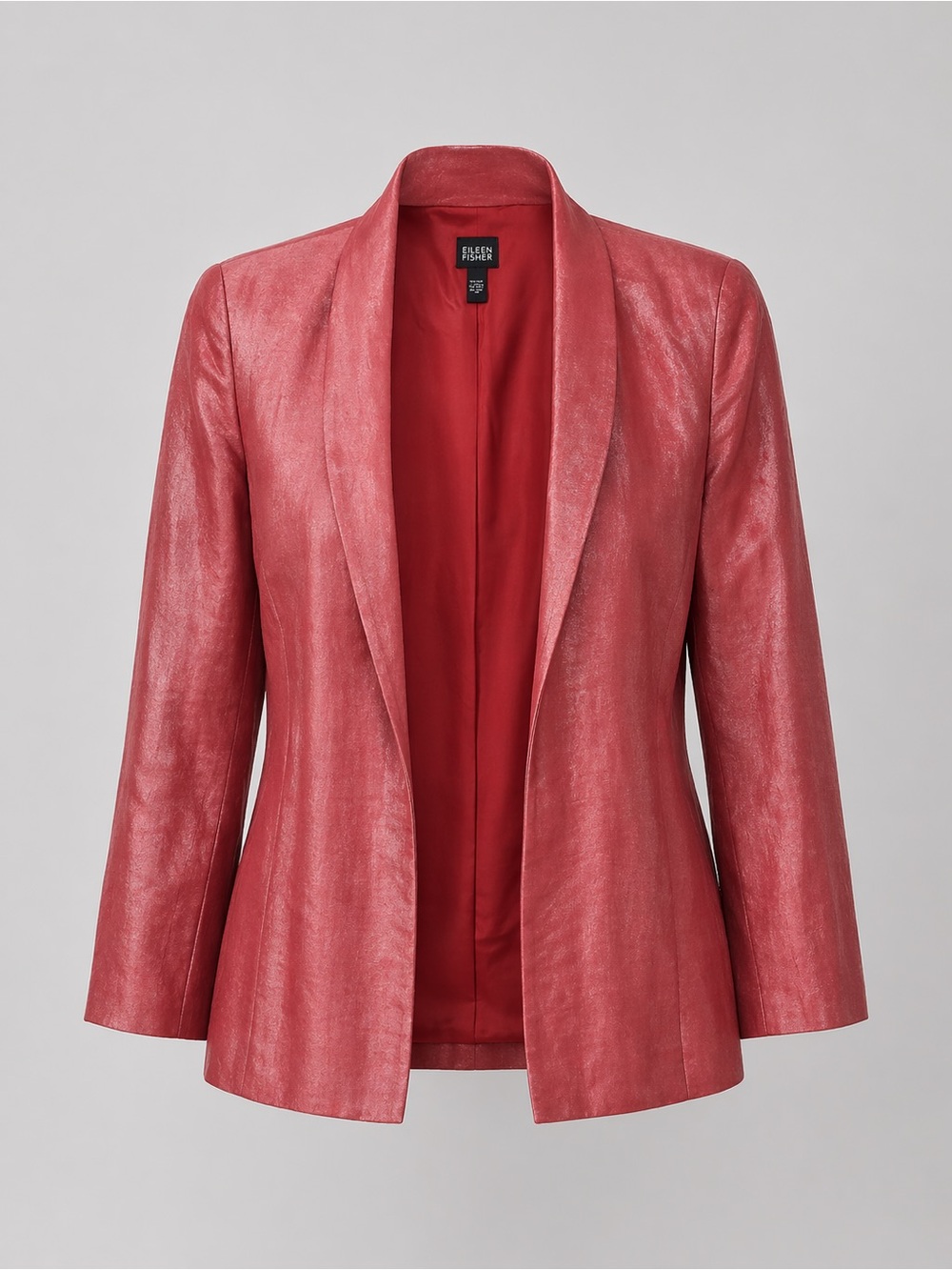 Eileen Fisher Pink Metallic Linen Silk Lined Open Front Blazer Jacket Size L